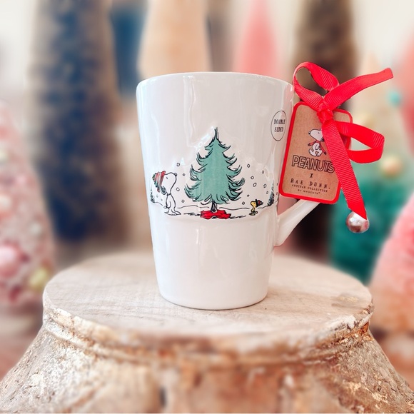 NEW Rae Dunn Snoopy & Woodstock Peanuts Christmas Cheer Tree Mug - Picture 1 of 11